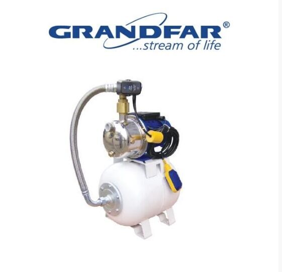 Grandfar AUTO-JetS 100-50lt 1Hp 220V Kendinden Emişli Paslanmaz Çelik Jet Pompalı ve 50Litre Yatay Tanklı Paket Hidrofor.